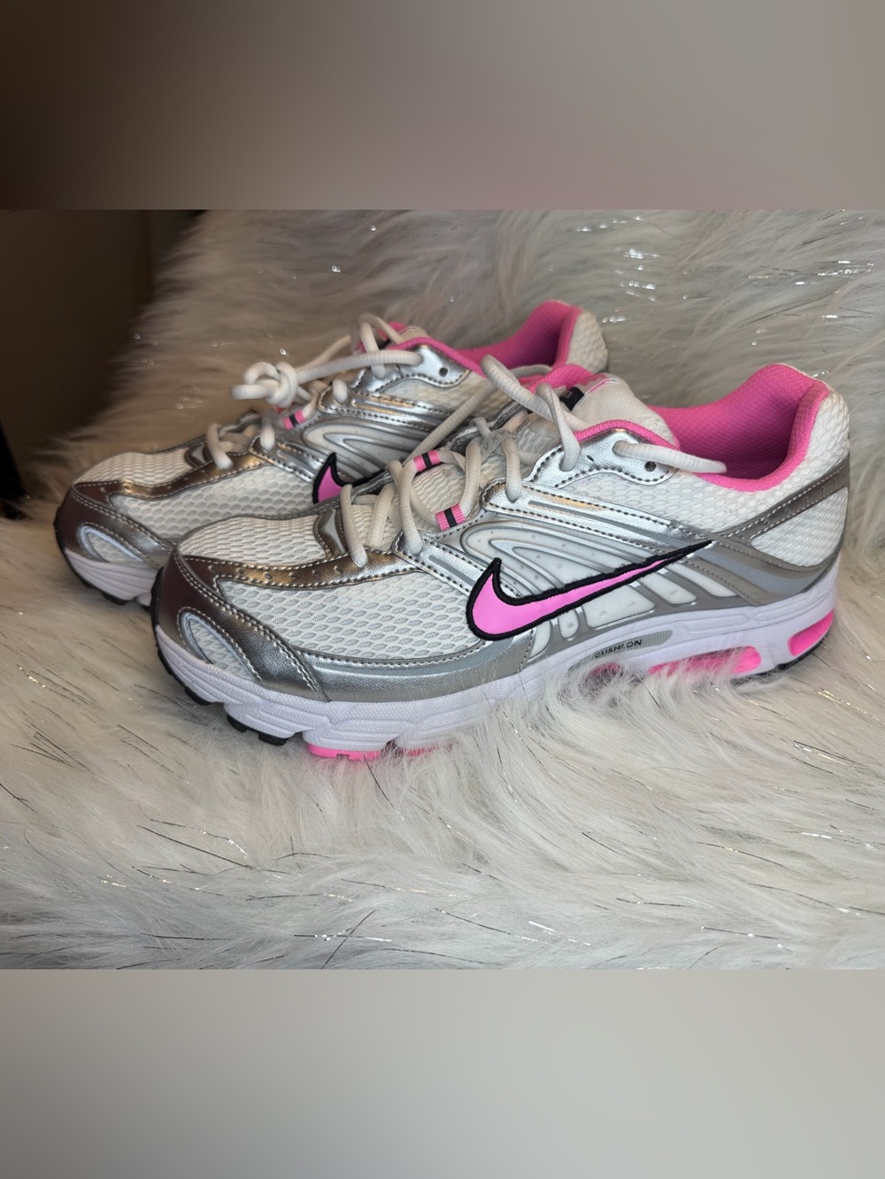Nike Silver, White & Pink Athletic Sneakers